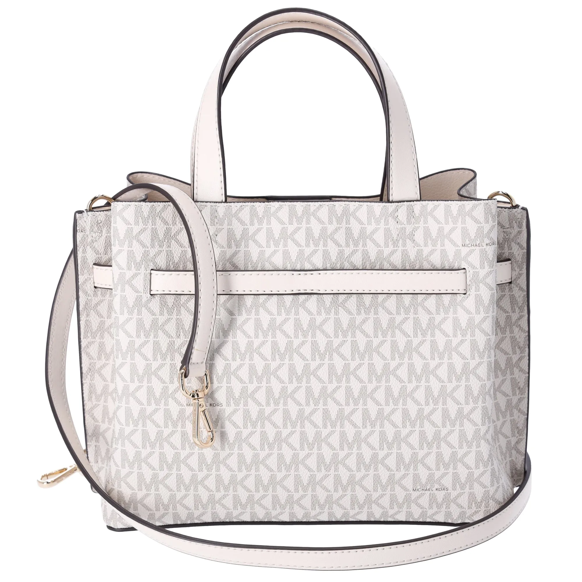 Michael Kors Emilia Small Satchel Crossbody Bag Light Cream MK Signature sold by Gaby's Bags product image thumbnail 3