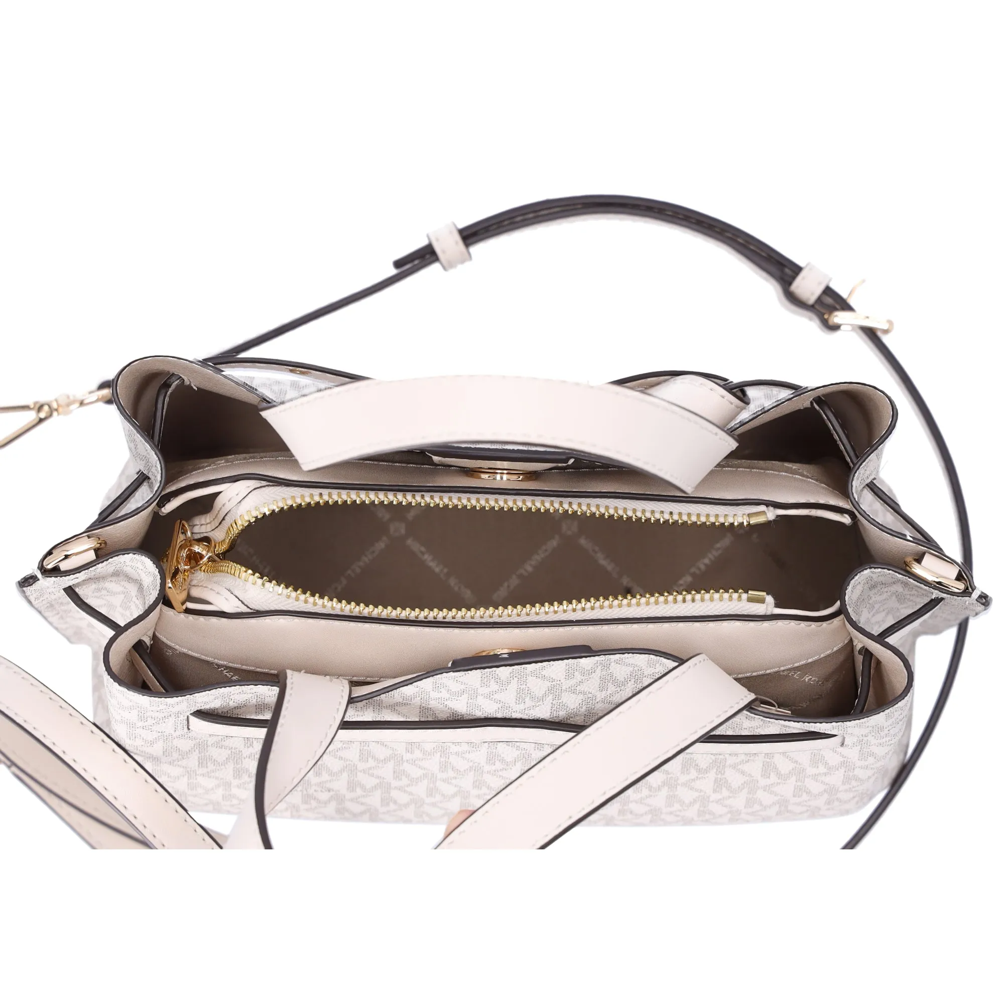 Michael Kors Emilia Small Satchel Crossbody Bag Light Cream MK Signature sold by Gaby's Bags product image thumbnail 4