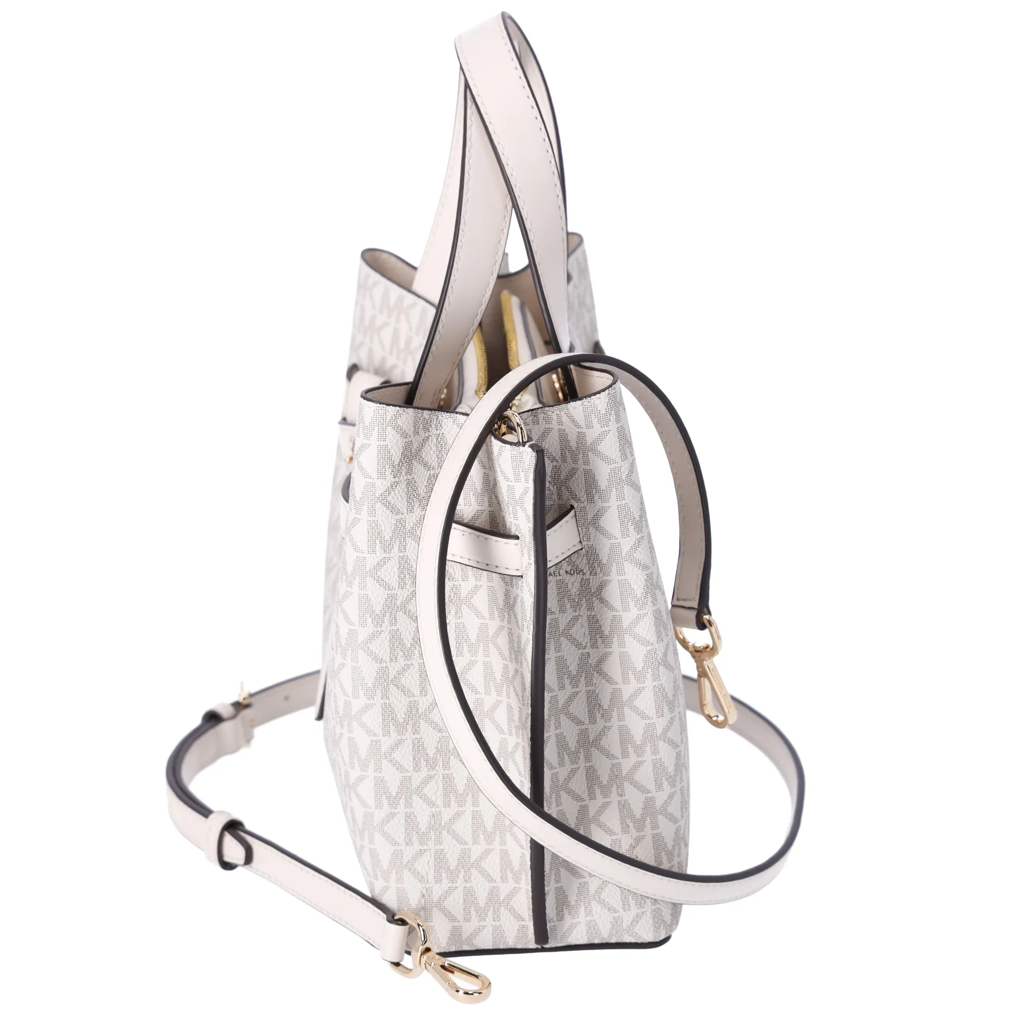 Michael Kors Emilia Small Satchel Crossbody Bag Light Cream MK Signature sold by Gaby's Bags product image thumbnail 2