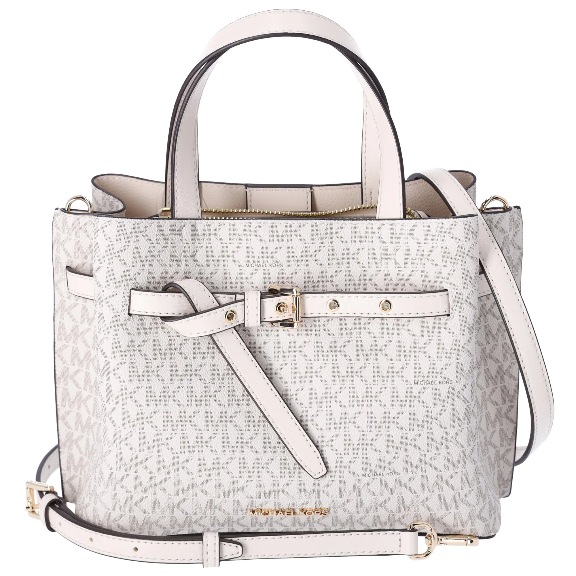 Michael Kors Emilia Small Satchel Crossbody Bag Light Cream MK Signature sold by Gaby's Bags product image thumbnail 5