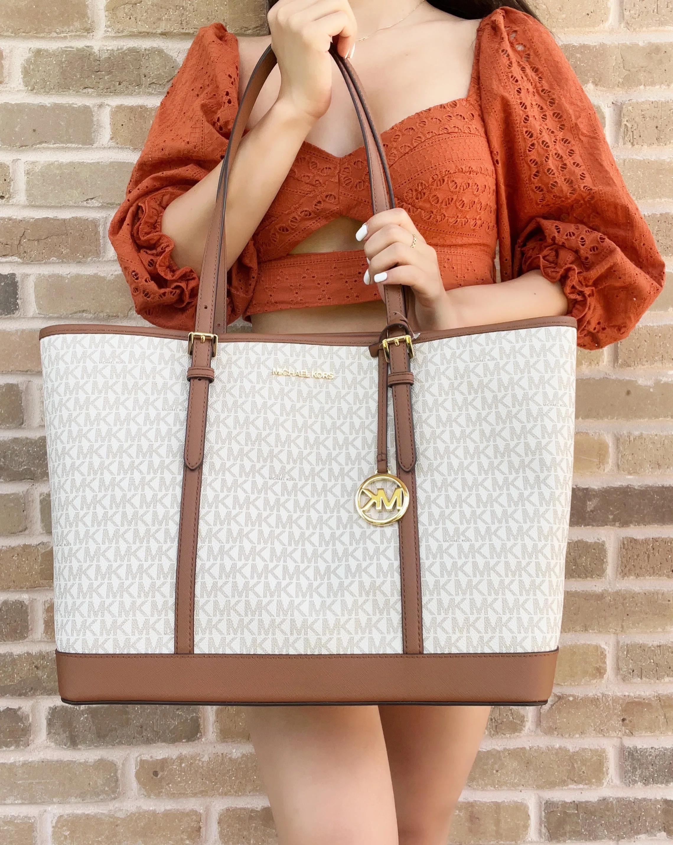 Michael Kors Jet Set Travel Large East West Tote Laptop Bag Vanilla MK sold by Gaby's Bags product image thumbnail 3