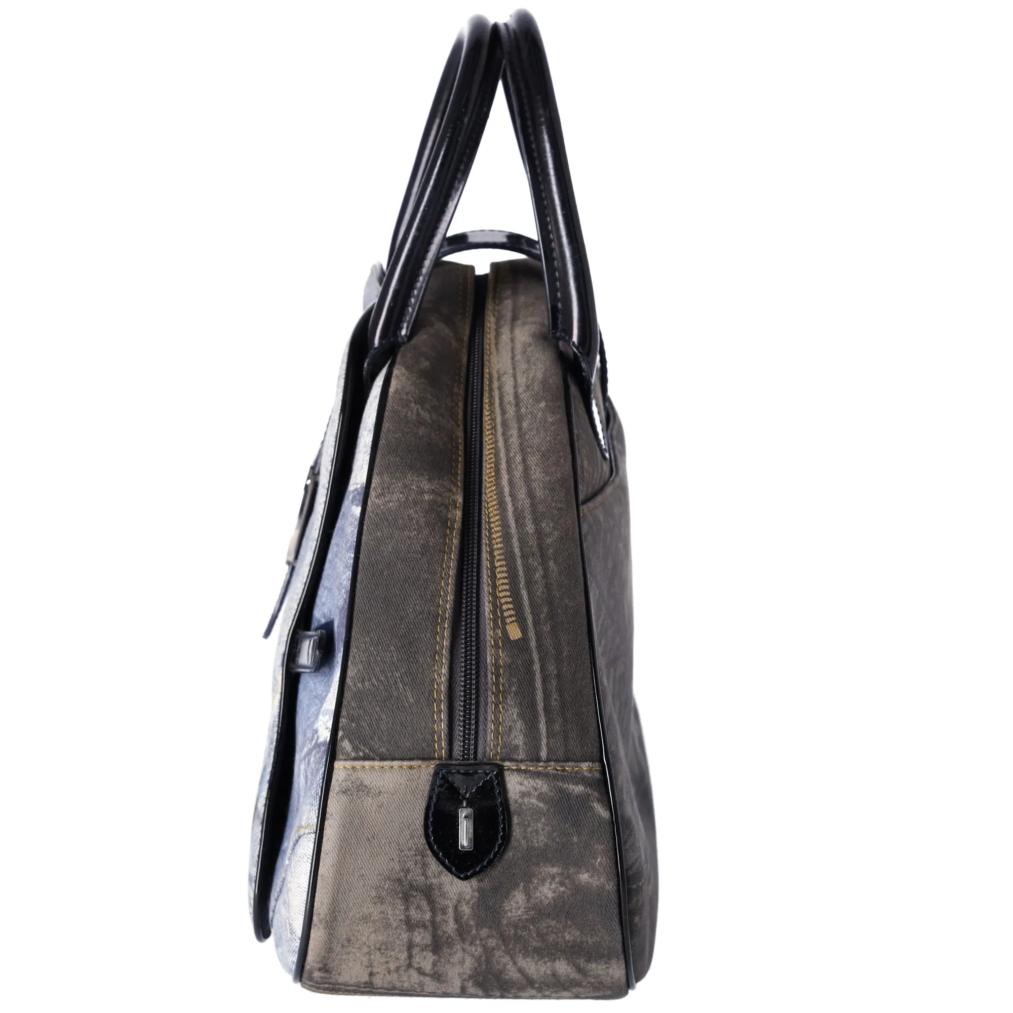 Dior Denim Print Double Saddle Bowler Blue Black Multi Canvas Patent Leather sold by Gaby's Bags product image thumbnail 3