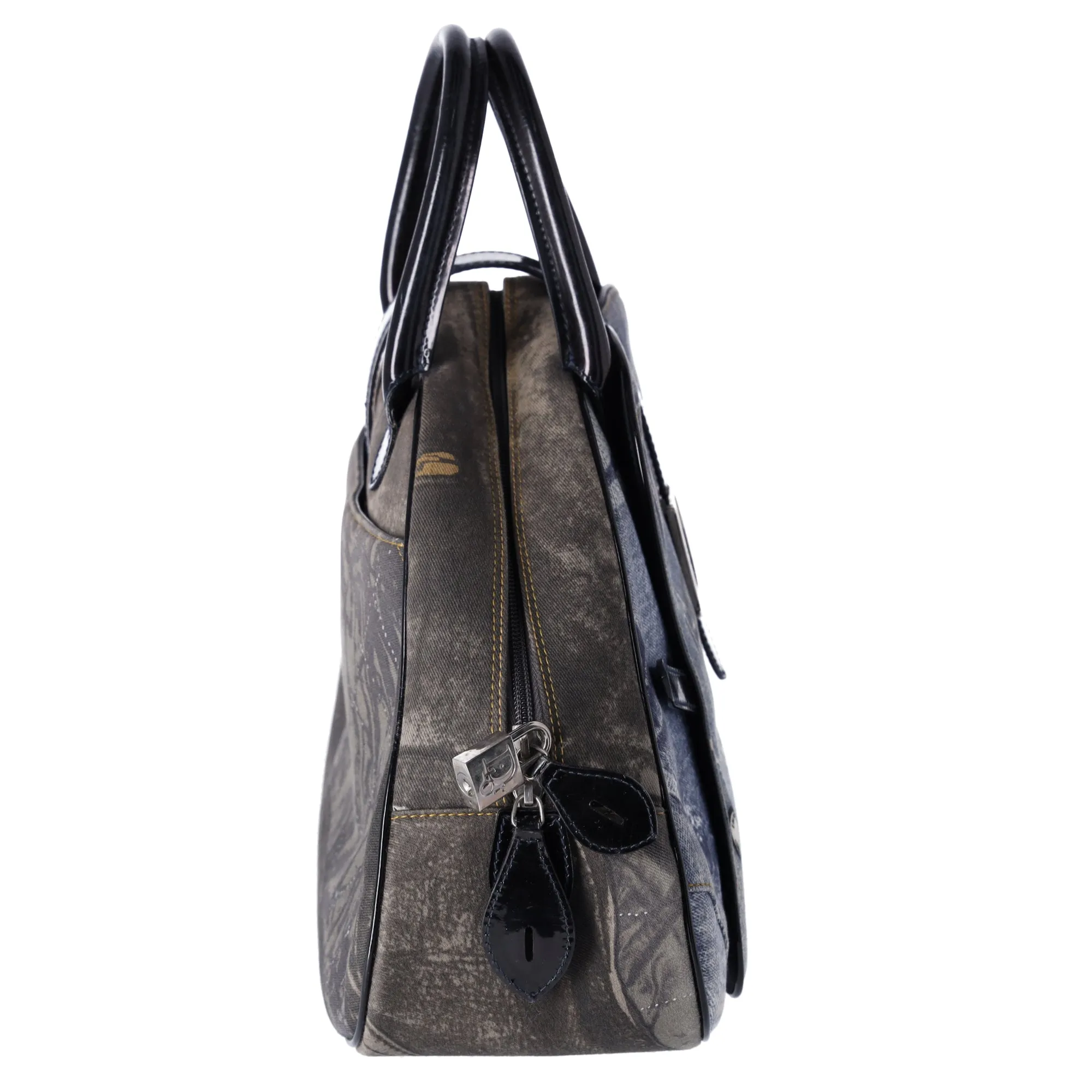 Dior Denim Print Double Saddle Bowler Blue Black Multi Canvas Patent Leather sold by Gaby's Bags product image thumbnail 5