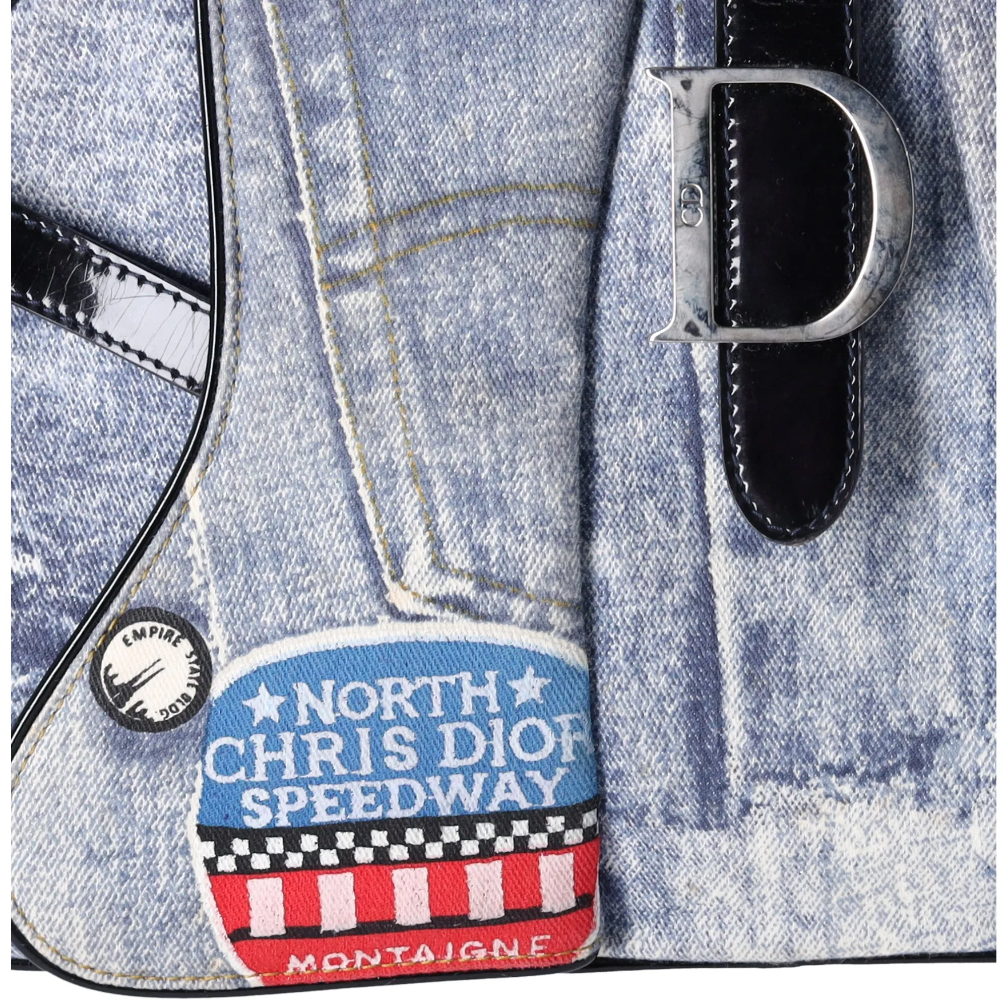 Dior Denim Print Double Saddle Bowler Blue Black Multi Canvas Patent Leather sold by Gaby's Bags product image thumbnail 2
