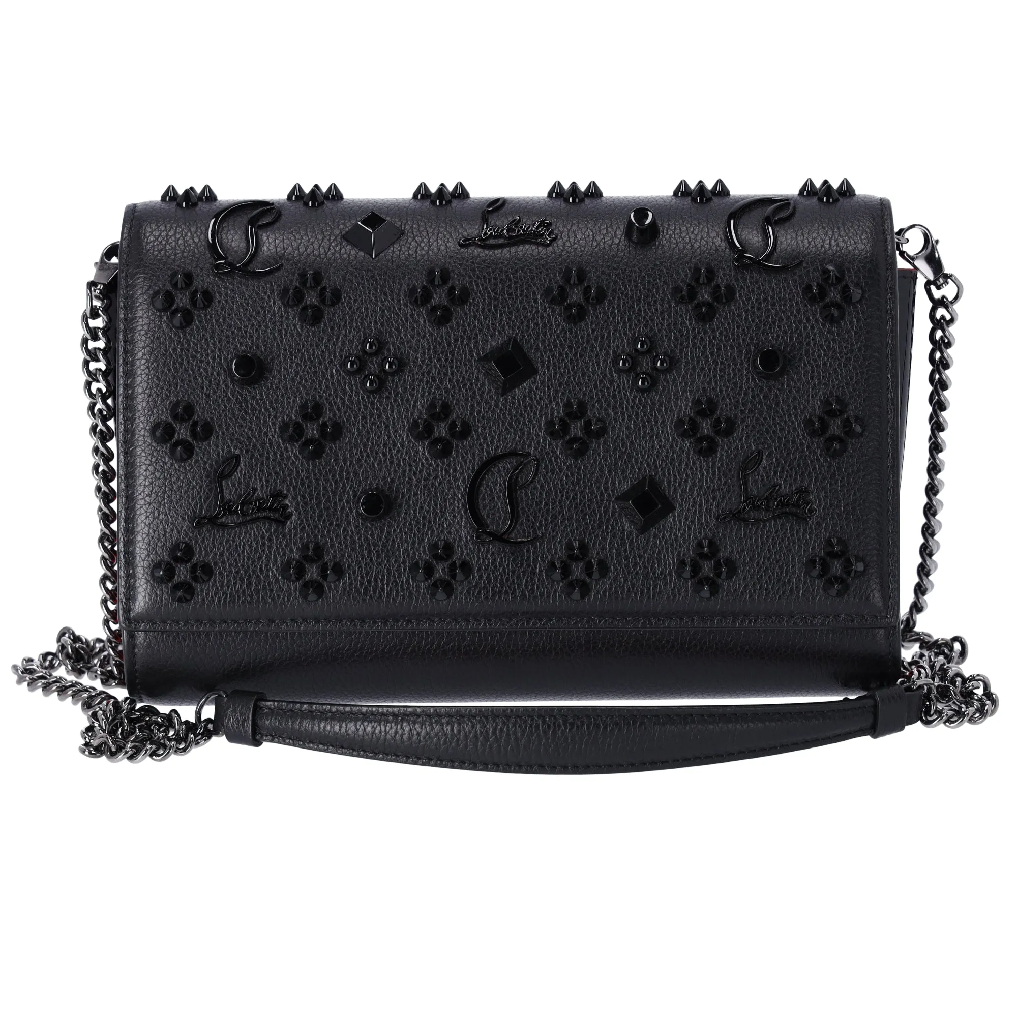 Christian Louboutin Paloma Clutch Crossbody Leather Black on Black Studded sold by Gaby's Bags