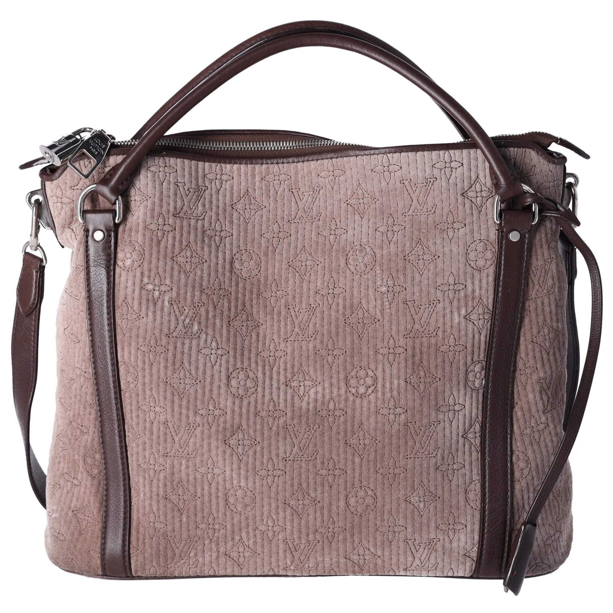 Louis Vuitton Ixia PM Antheia Handbag M94201 Granito Noir Suede Leather sold by Gaby's Bags