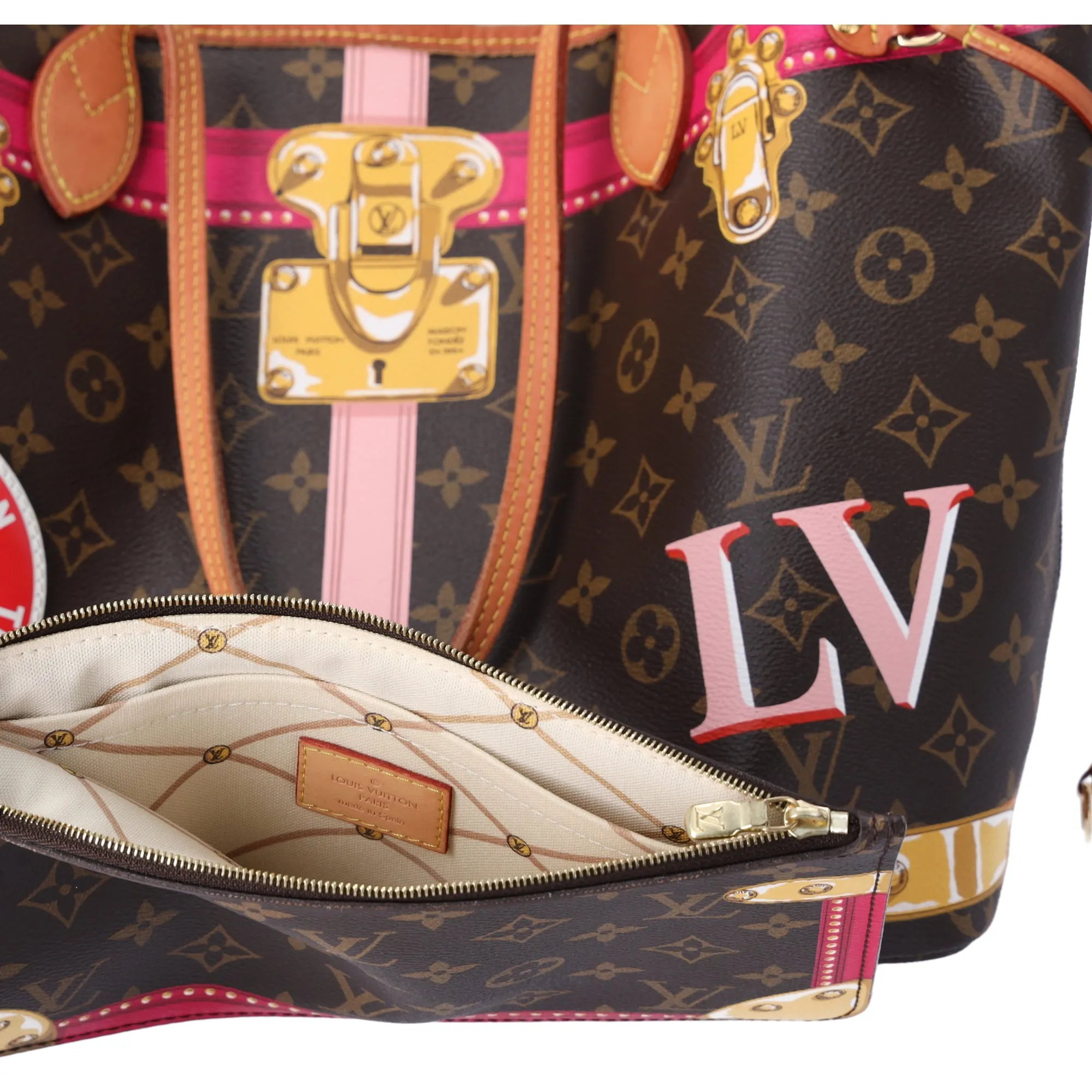 Louis Vuitton Neverfull MM Summer Trunk Monogram Tote Bag M41390 Brown Pink sold by Gaby's Bags product image thumbnail 4
