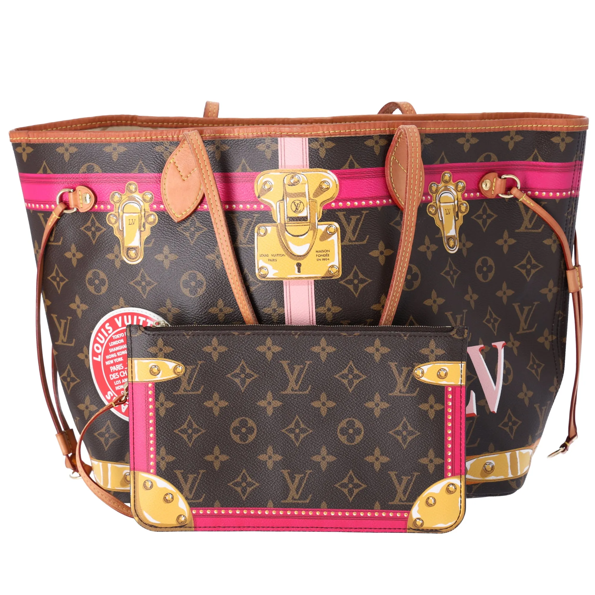 Louis Vuitton Neverfull MM Summer Trunk Monogram Tote Bag M41390 Brown Pink sold by Gaby's Bags product image thumbnail 5