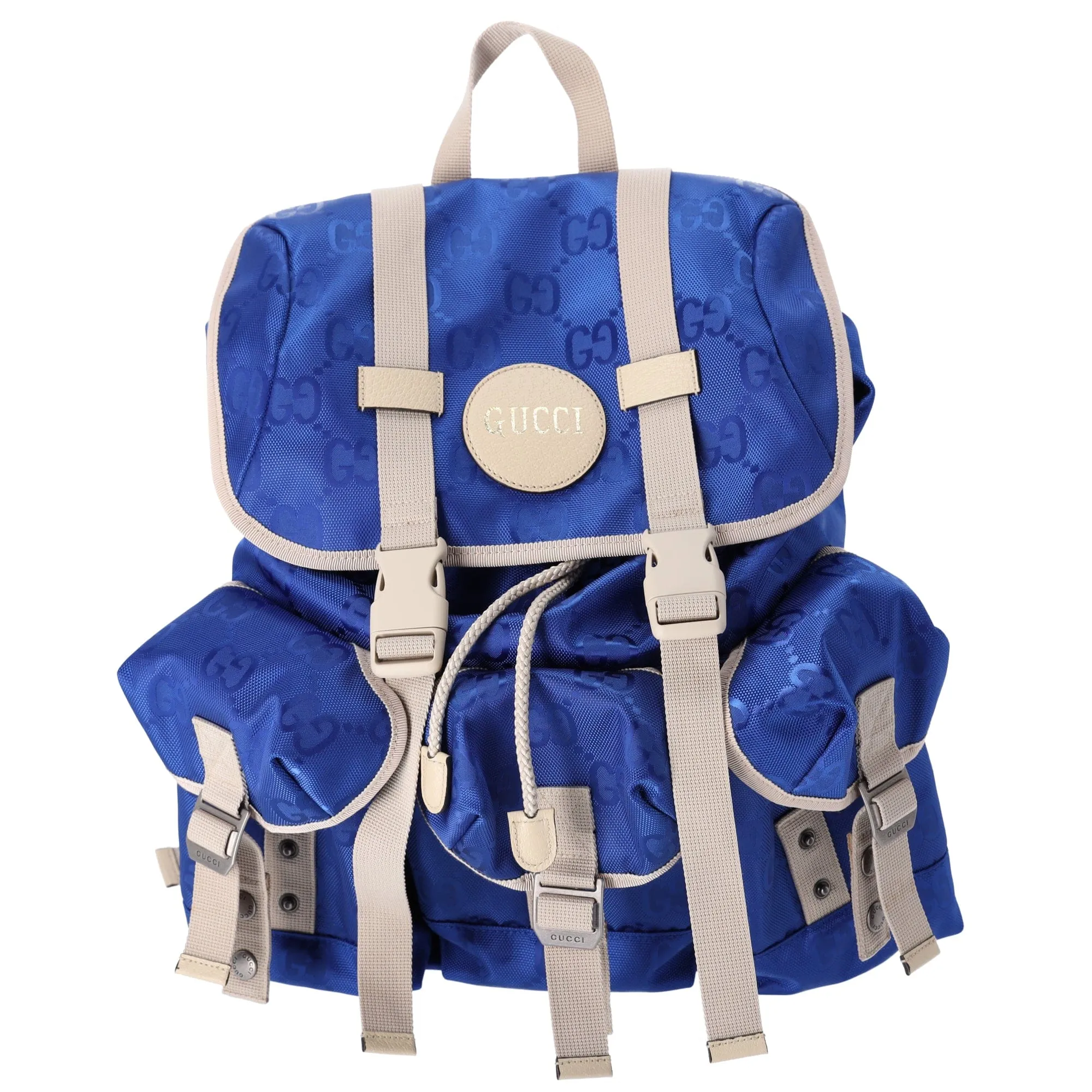 GUCCI Off The Grid Backpack 626160 Blue Beige Nylon Jacquard Leather sold by Gaby's Bags