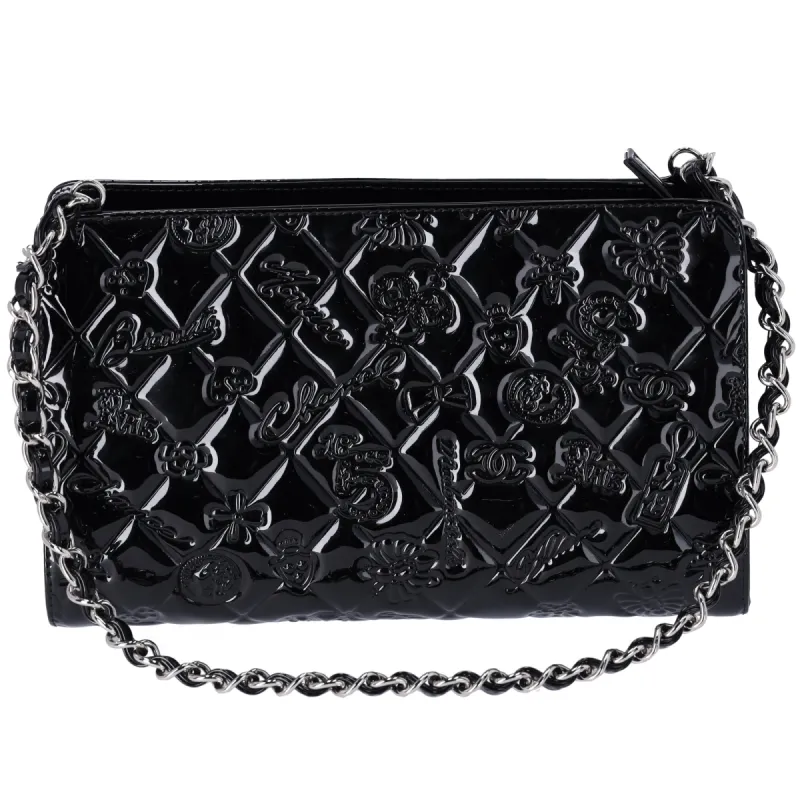 CHANEL Lucky Symbols Pochette Embossed Quilted Patent Black sold by Gaby's Bags