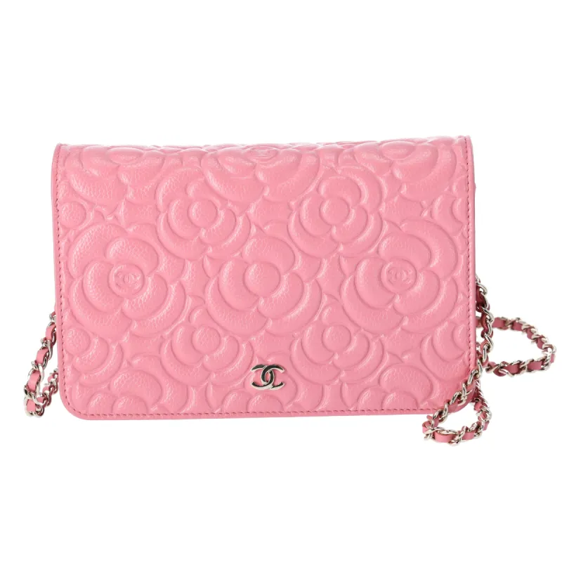 CHANEL Camellia WOC Wallet on Chain Crossbody A82336 Pink Caviar Leather sold by Gaby's Bags