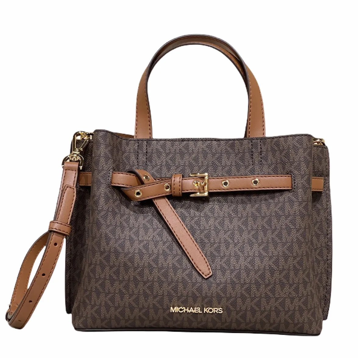 Michael Kors Emilia Small Satchel Crossbody Brown MK + Jet Set Phone Wristlet sold by Gaby's Bags product image thumbnail 3