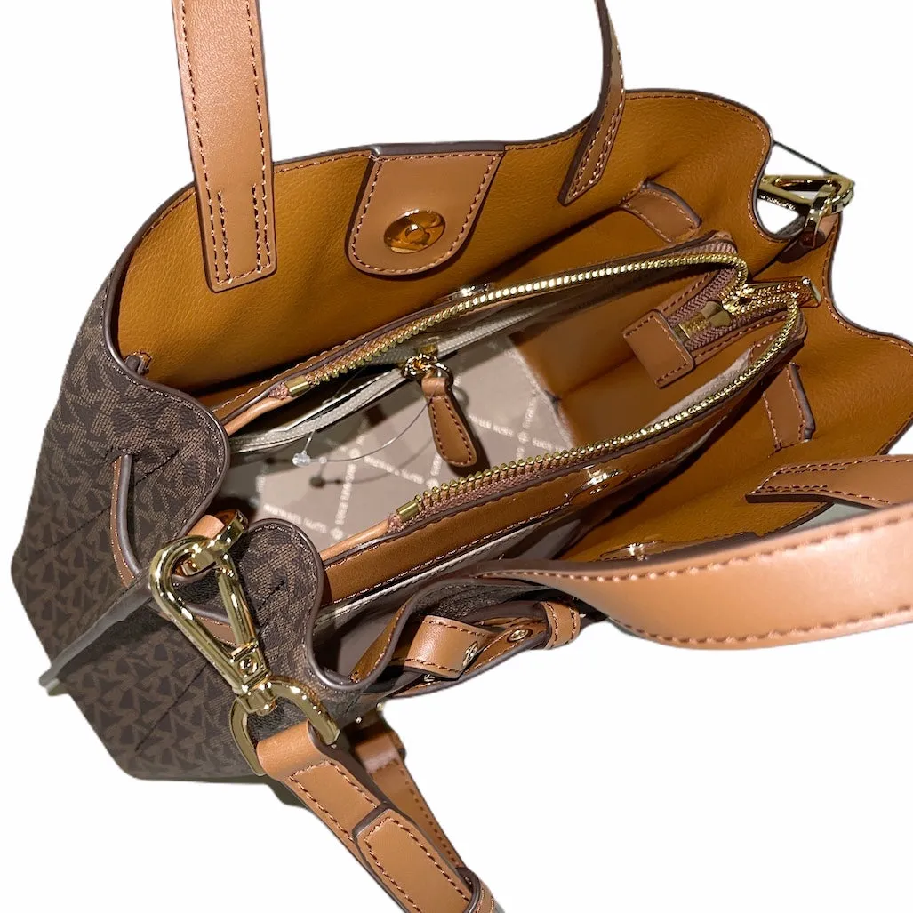 Michael Kors Emilia Small Satchel Crossbody Brown MK + Jet Set Phone Wristlet sold by Gaby's Bags product image thumbnail 2