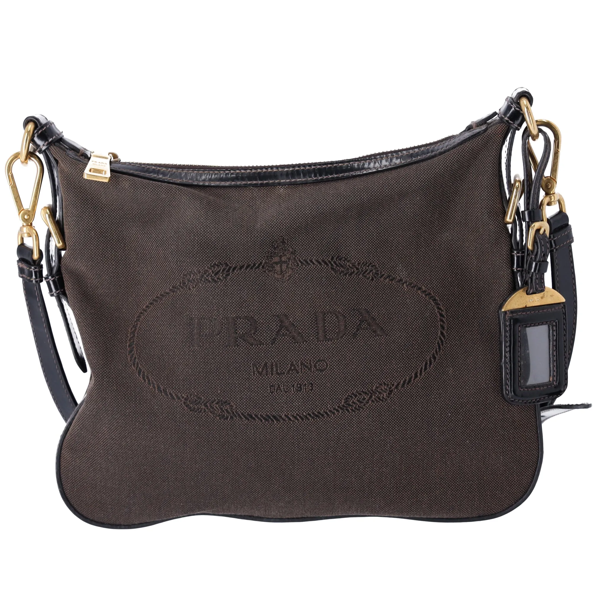 PRADA Logo Jacquard Crossbody Shoulder Bag Dark Brown Black sold by Gaby's Bags