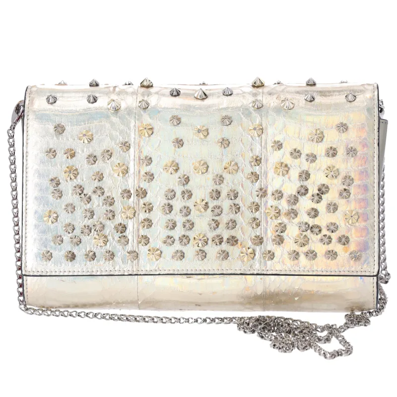 Christian Louboutin Paloma Clutch Crossbody Bag Light Gold Python Studded sold by Gaby's Bags