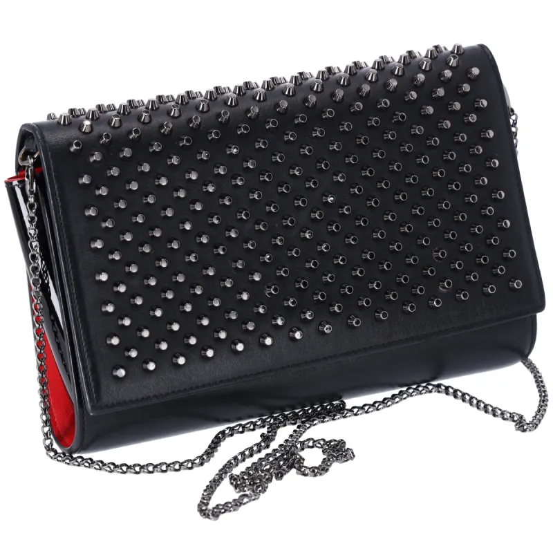 Christian Louboutin Paloma Clutch Crossbody 3175013 Black Red Studded Leather sold by Gaby's Bags