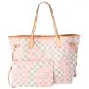 Louis Vuitton Neverfull MM Tote Bag Damier Azur Tahitienne Beige Pink sold by Gaby's Bags