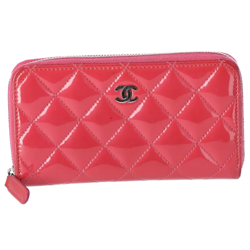CHANEL Mateless Medium Zip Around Wallet Pink Quilted Patent Leather sold by Gaby's Bags