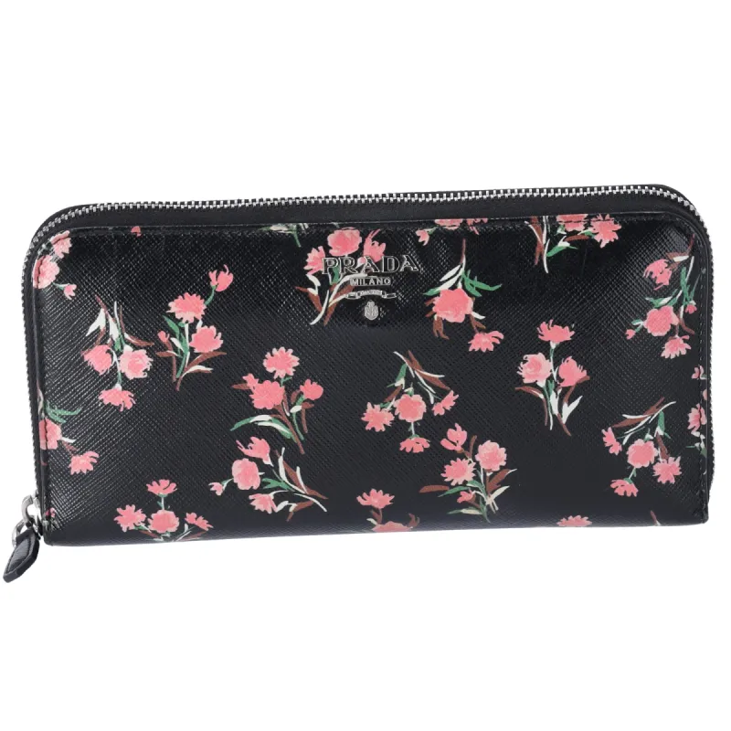 PRADA Long Wallet Black Pink Multi Saffiano Leather Floral sold by Gaby's Bags