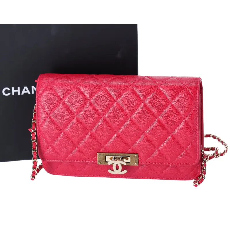 CHANEL Coco Lock WOC Wallet on Chain Crossbody Pink Caviar Leather sold by Gaby's Bags