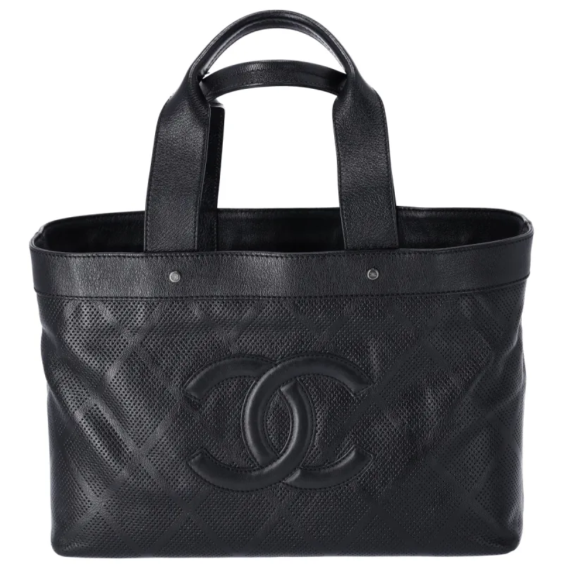 CHANEL Perforated Large CC Tote Black A33936 Lambskin sold by Gaby's Bags