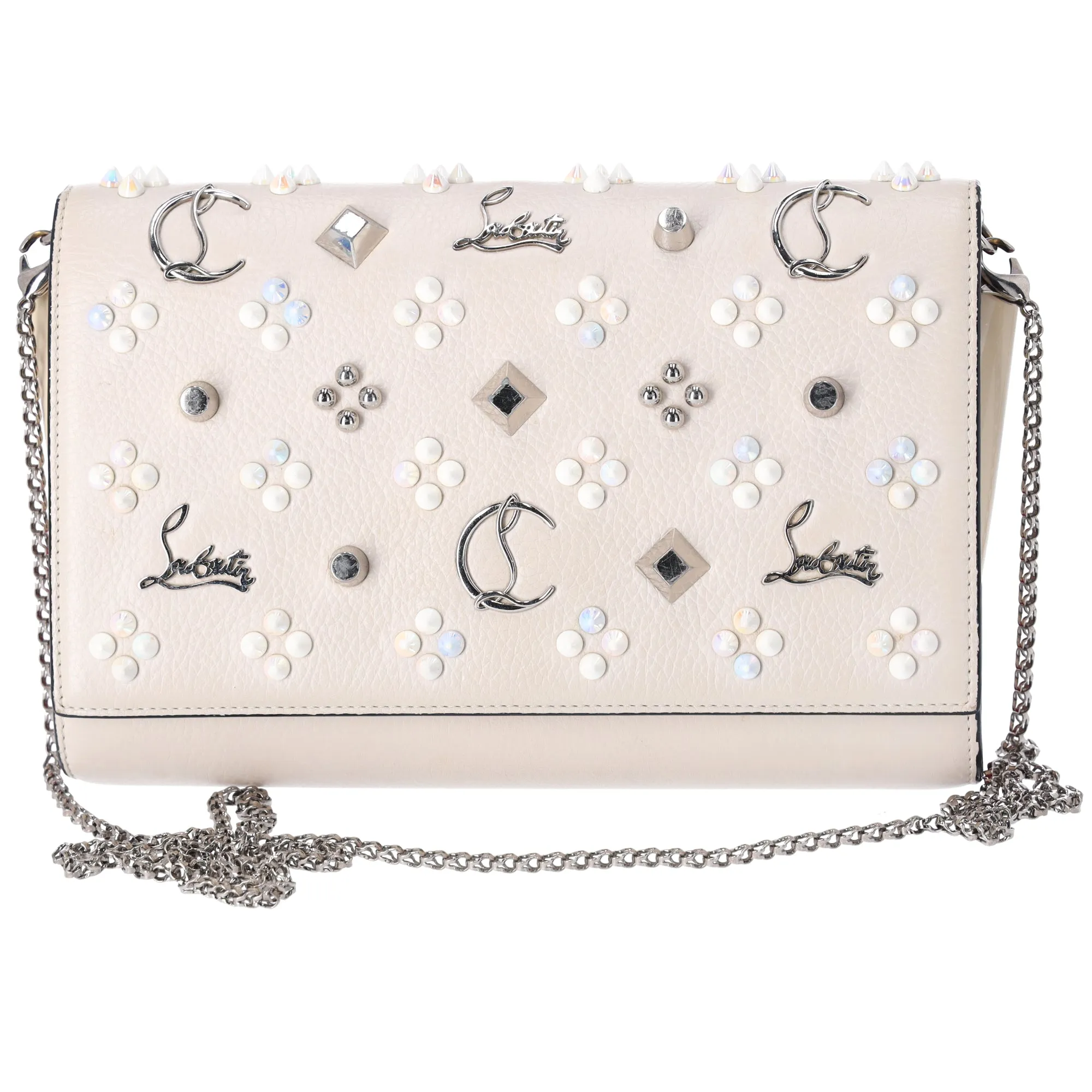 Christian Louboutin Paloma Clutch Crossbody Beige Studded Leather sold by Gaby's Bags