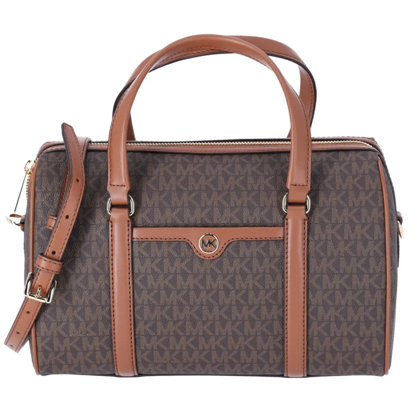Michael Kors Jet Set Travel Medium Duffle Bag Satchel Brown MK Signature sold by Gaby's Bags