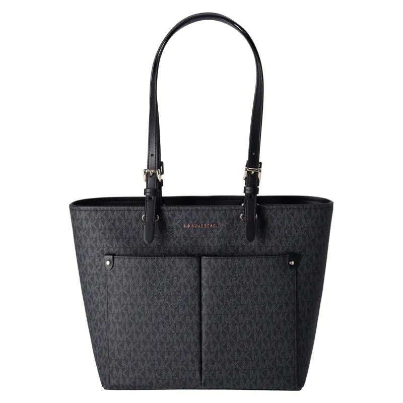 Michael Kors Jet Set Travel Medium Double Pocket Tote Vegan Leather Black MK sold by Gaby's Bags