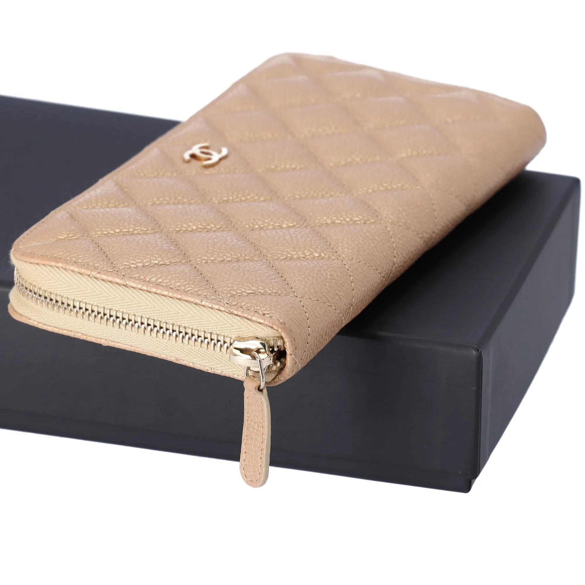 CHANEL Matelasse Classic Quilted Long Zip Around Wallet Gold Caviar Leather sold by Gaby's Bags product image thumbnail 5