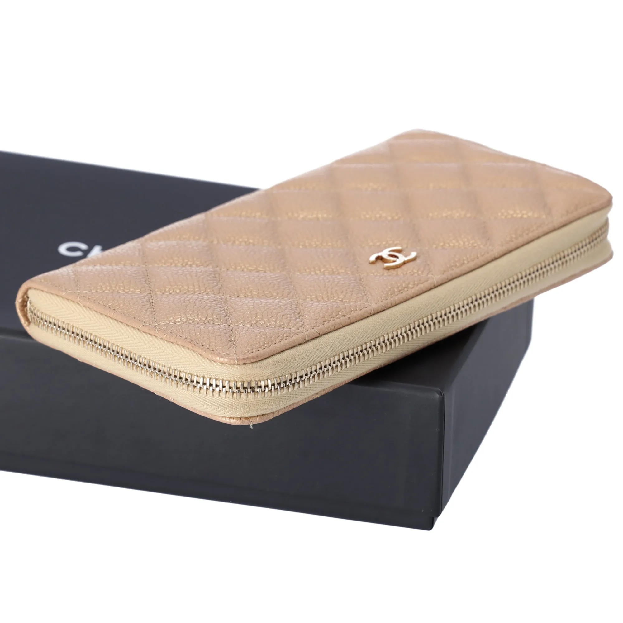 CHANEL Matelasse Classic Quilted Long Zip Around Wallet Gold Caviar Leather sold by Gaby's Bags product image thumbnail 3
