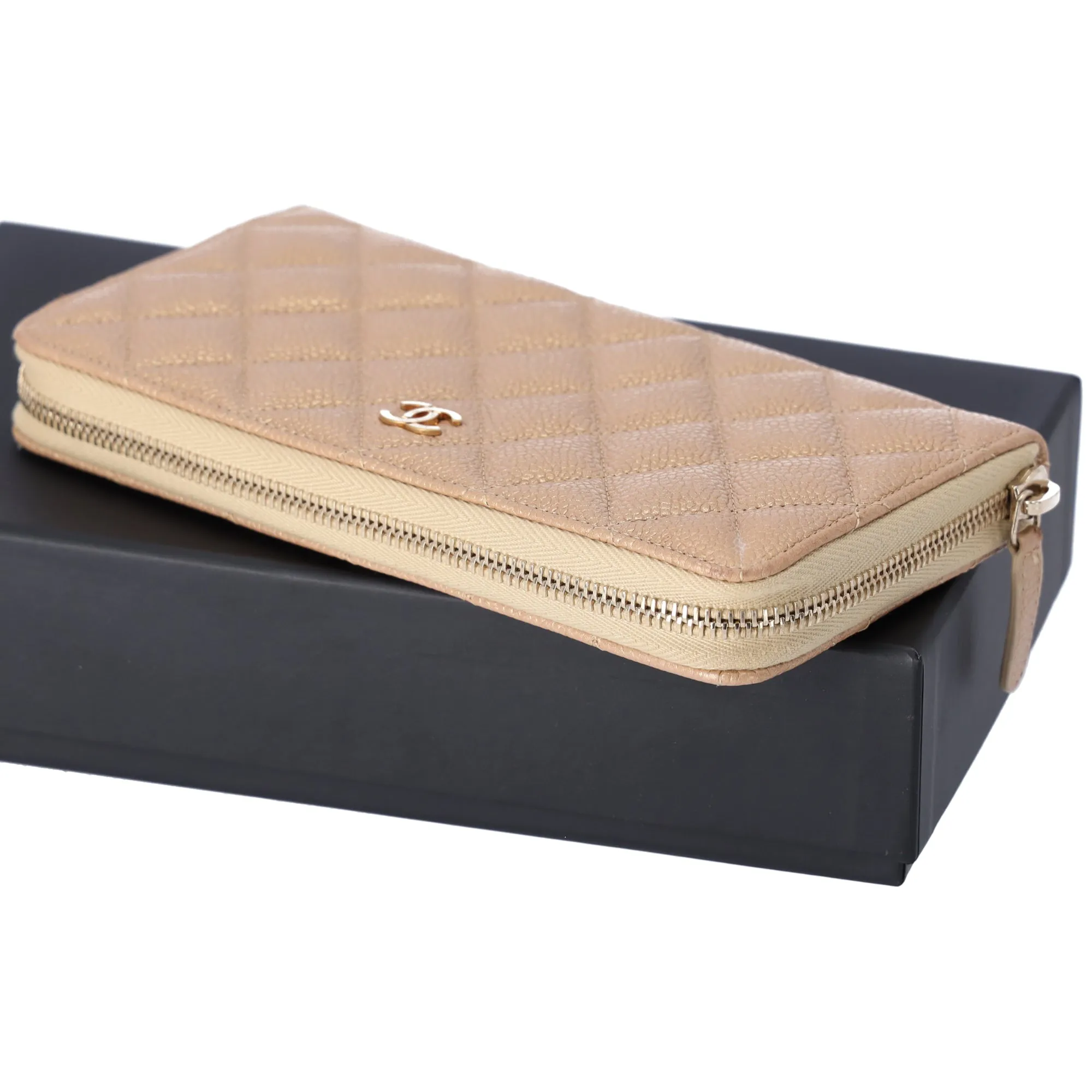 CHANEL Matelasse Classic Quilted Long Zip Around Wallet Gold Caviar Leather sold by Gaby's Bags product image thumbnail 4