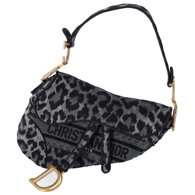 Christian Dior Medium Saddle Bag Mizza Embroidered Leopard BLack Grey Multi sold by Gaby's Bags
