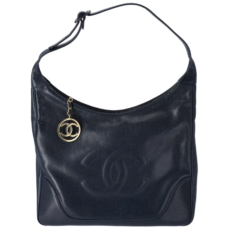CHANEL CC Logo Hobo Bag Shoulder Bag Navy Caviar Leather sold by Gaby's Bags