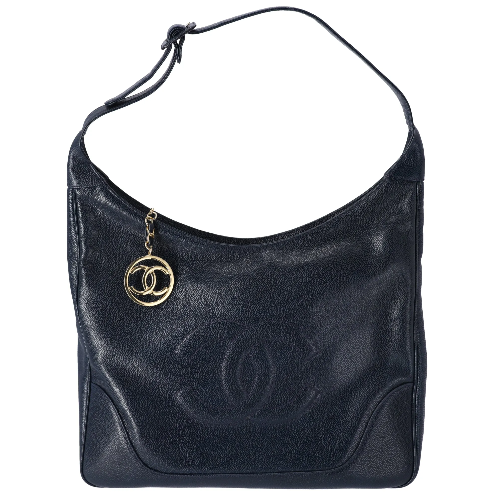 CHANEL CC Logo Hobo Bag Shoulder Bag Navy Caviar Leather sold by Gaby's Bags
