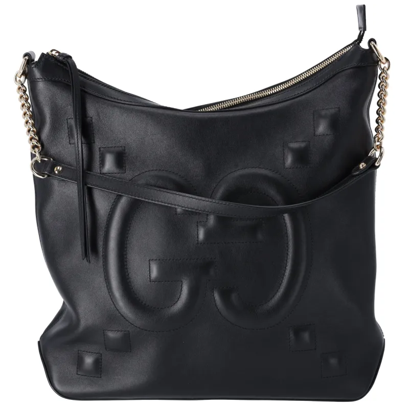 GUCCI GG Embossed Hobo Shoulder Bag 453562 Black Leather sold by Gaby's Bags