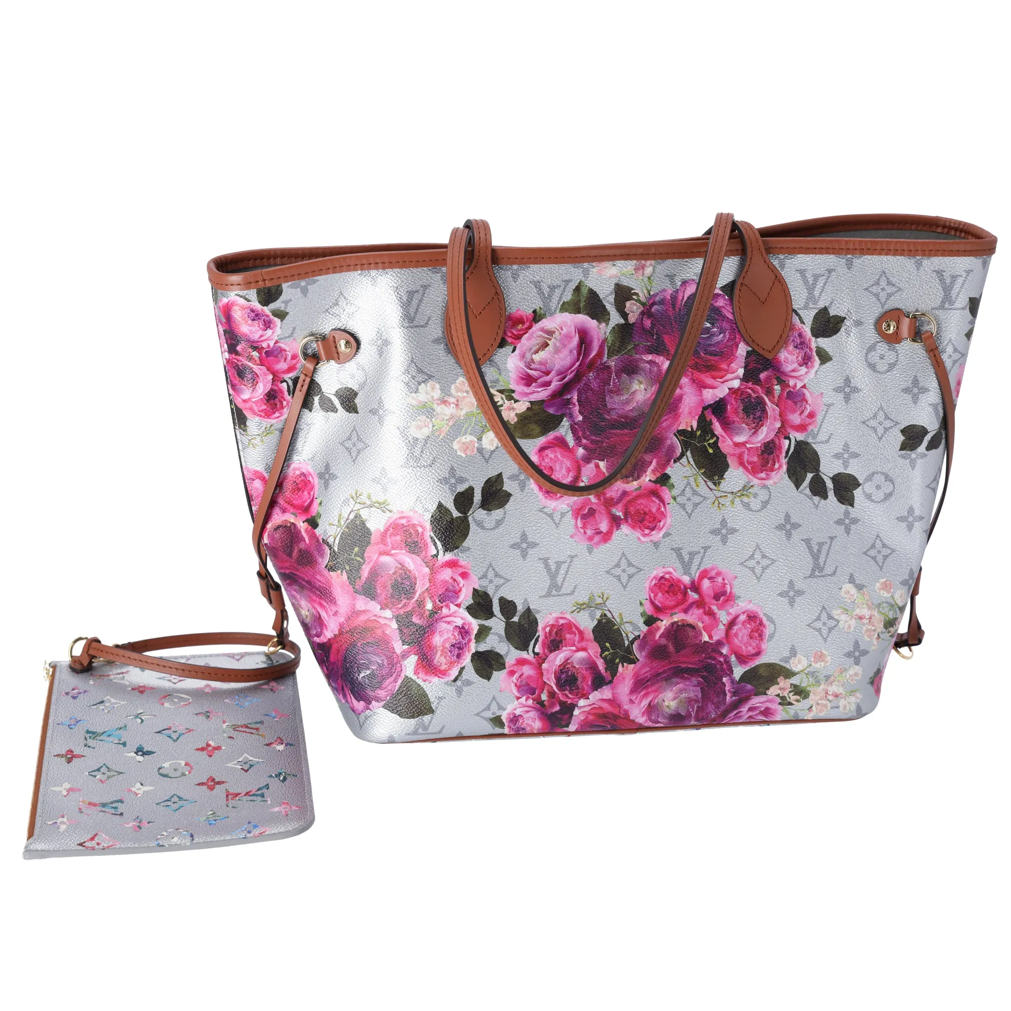 Louis Vuitton Neverfull MM Garden Collection Tote Bag Silver Monogram Floral sold by Gaby's Bags product image thumbnail 3