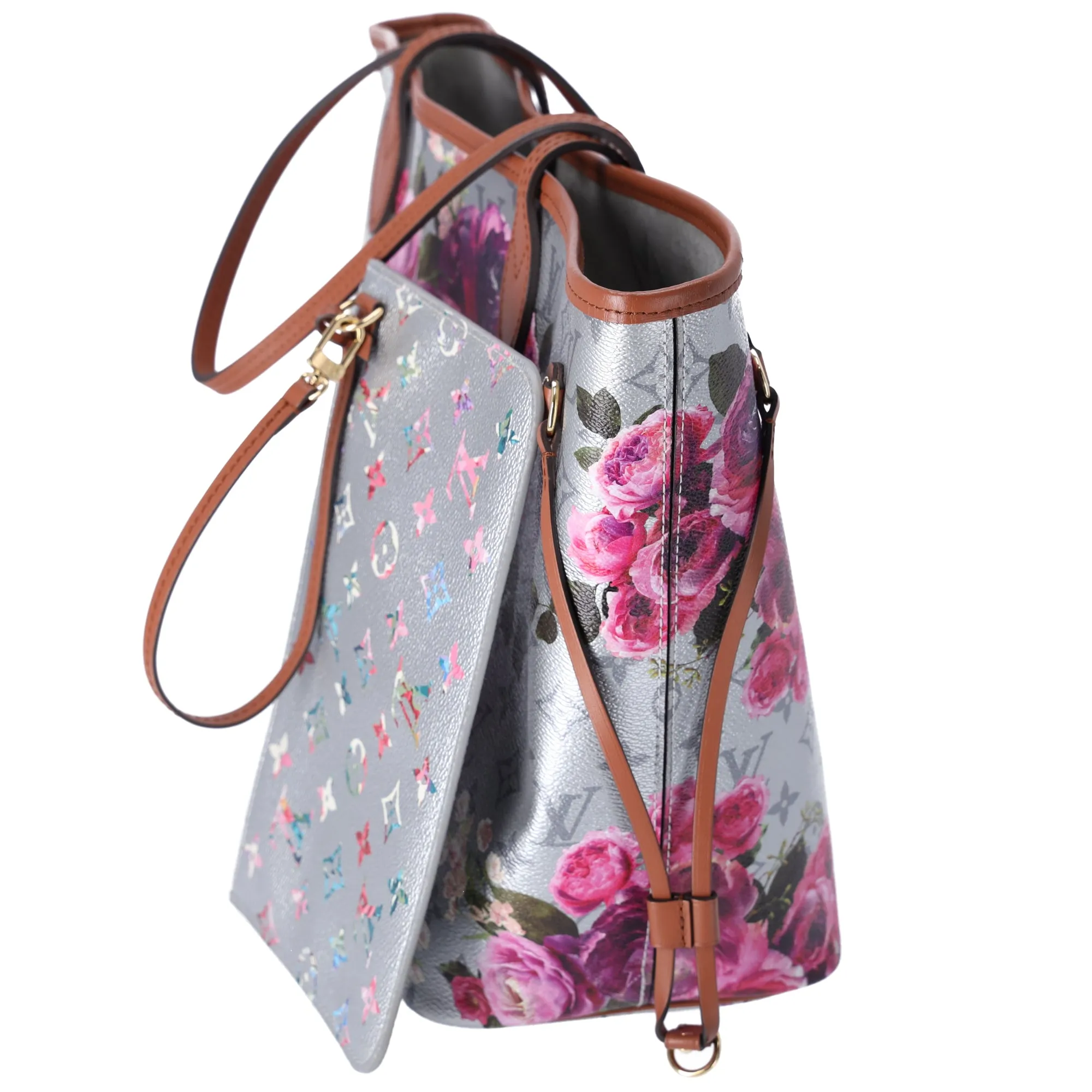 Louis Vuitton Neverfull MM Garden Collection Tote Bag Silver Monogram Floral sold by Gaby's Bags product image thumbnail 4