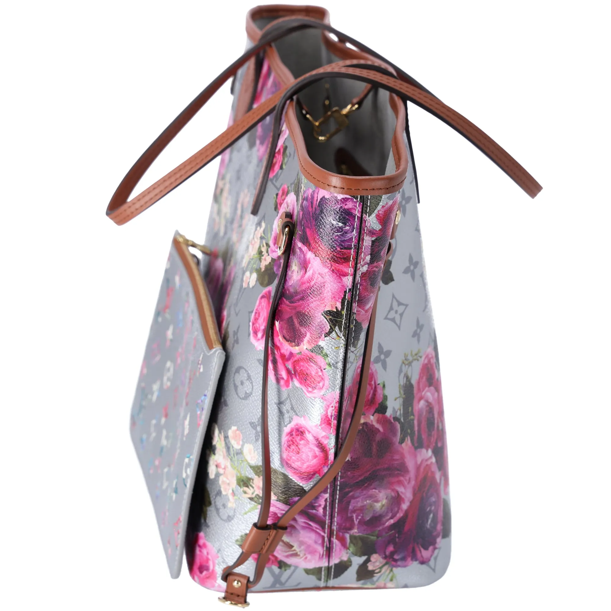 Louis Vuitton Neverfull MM Garden Collection Tote Bag Silver Monogram Floral sold by Gaby's Bags product image thumbnail 2