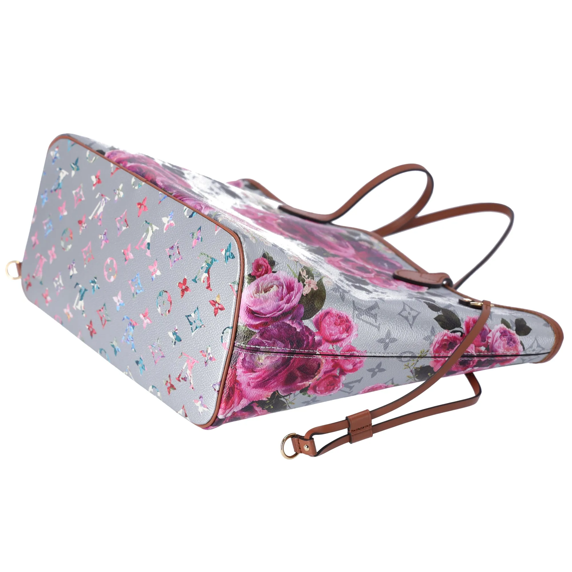 Louis Vuitton Neverfull MM Garden Collection Tote Bag Silver Monogram Floral sold by Gaby's Bags product image thumbnail 5
