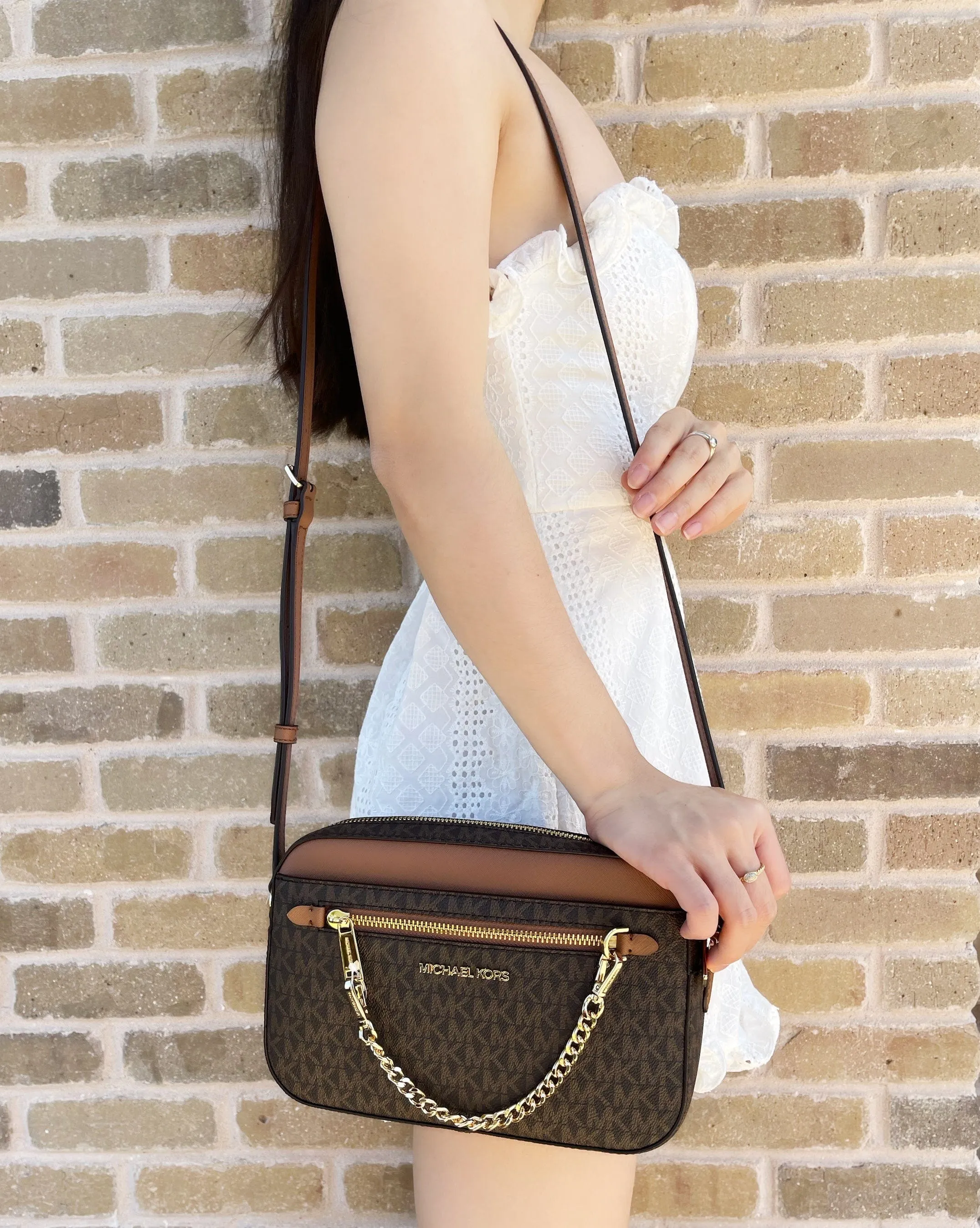 Michael Kors Jet Set Chain Eat West Large Crossbody Brown MK Luggage sold by Gaby's Bags product image thumbnail 4
