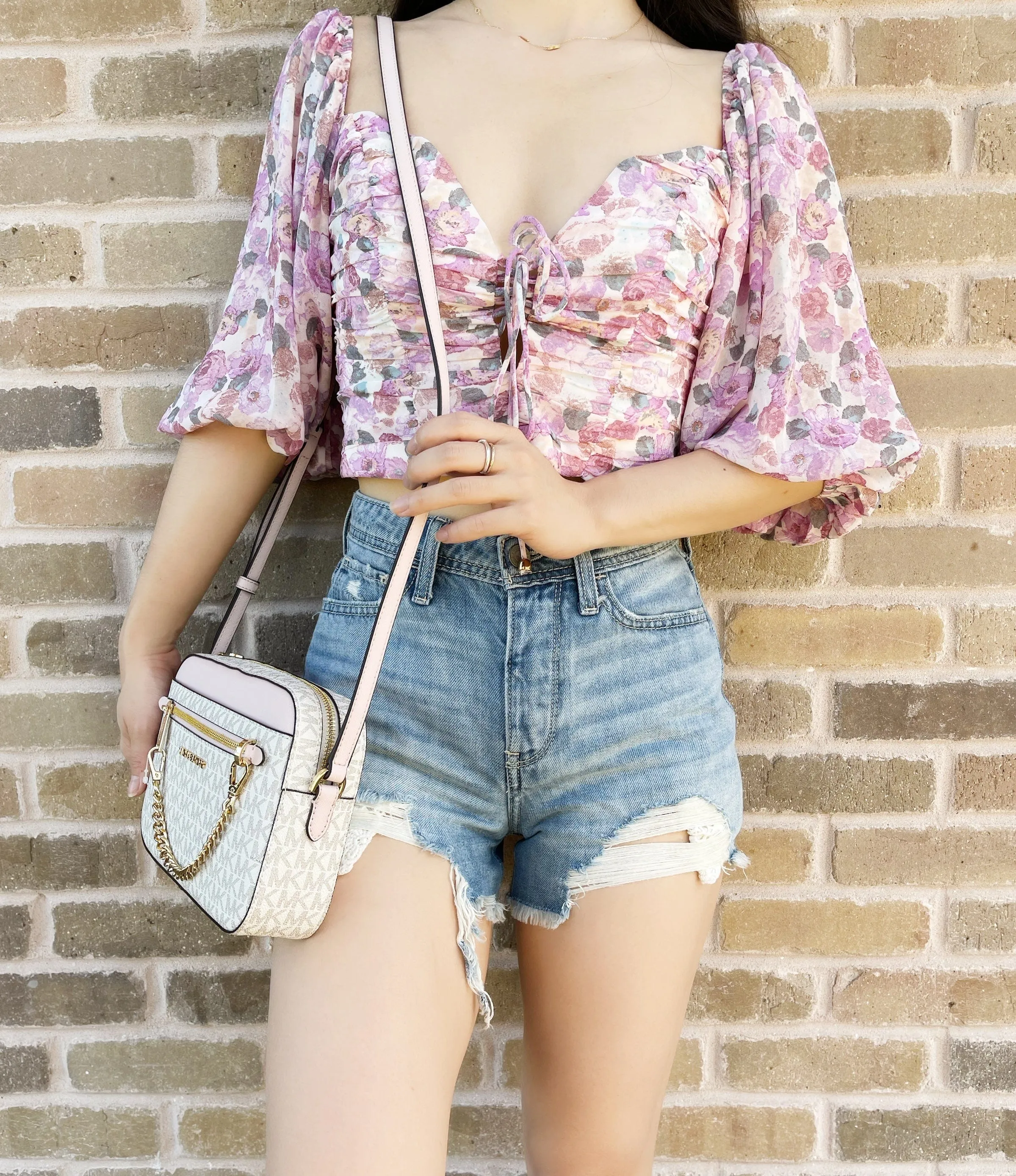 Michael Kors Jet Set East West Chain Crossbody Vanilla MK Powder Blush Pink sold by Gaby's Bags product image thumbnail 4