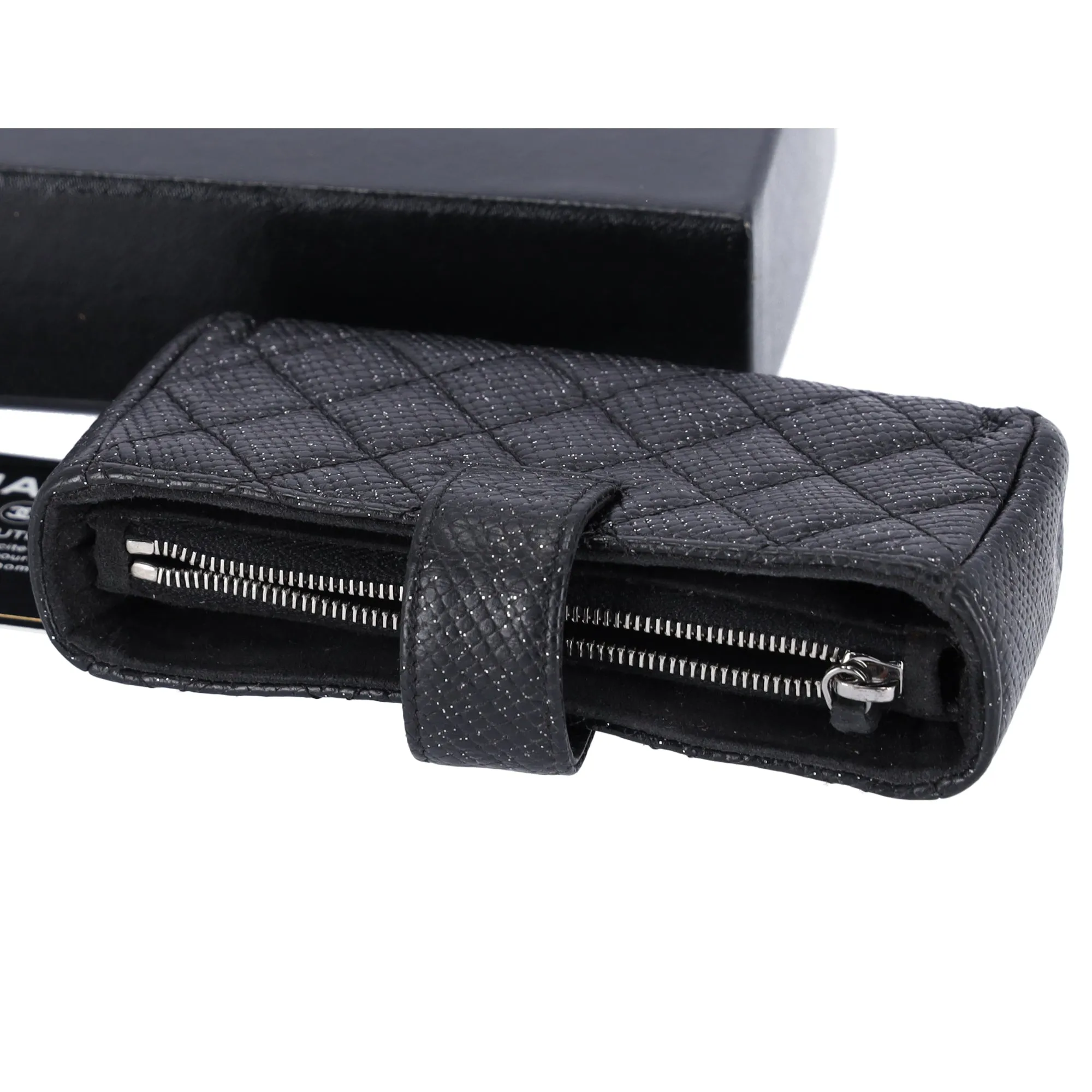 CHANEL Glitter Calfskin Quilted Mini Phone Holder Wallet Clutch Black sold by Gaby's Bags product image thumbnail 3