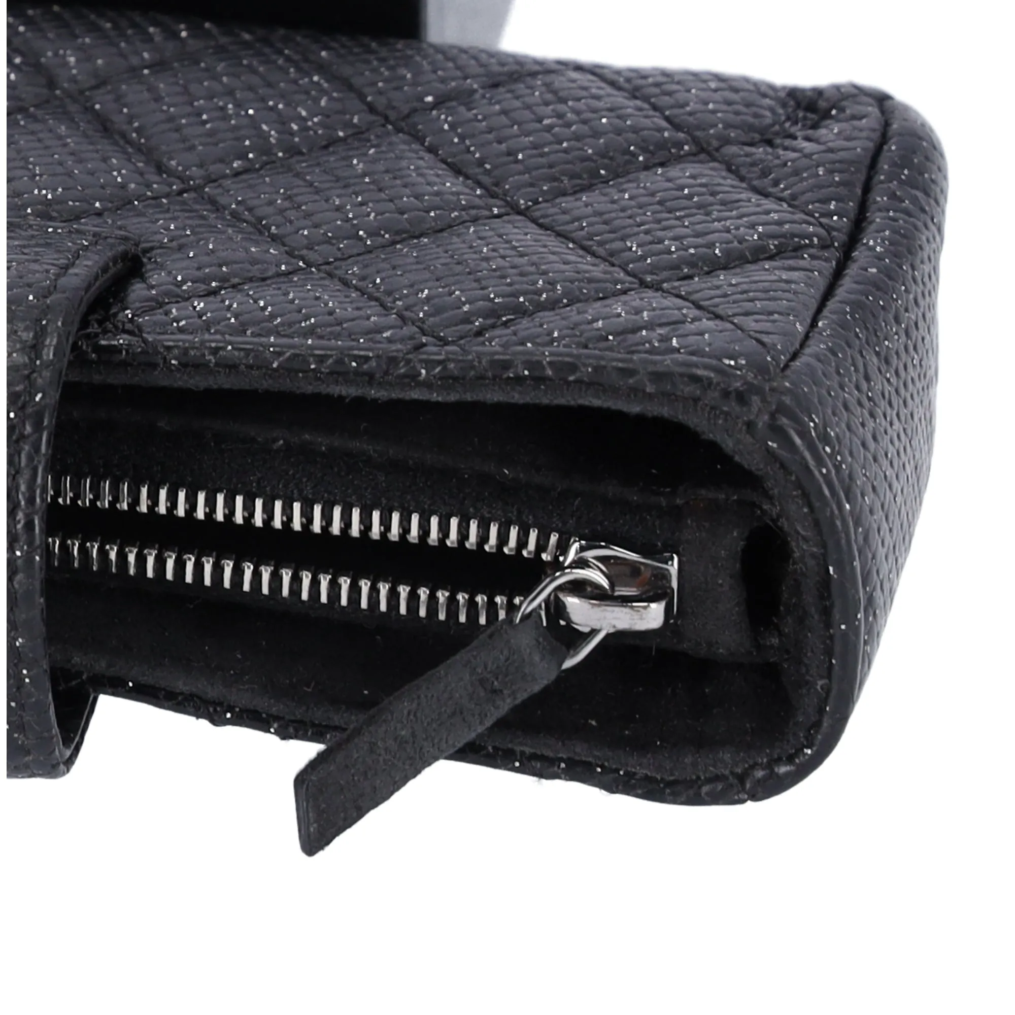 CHANEL Glitter Calfskin Quilted Mini Phone Holder Wallet Clutch Black sold by Gaby's Bags product image thumbnail 4