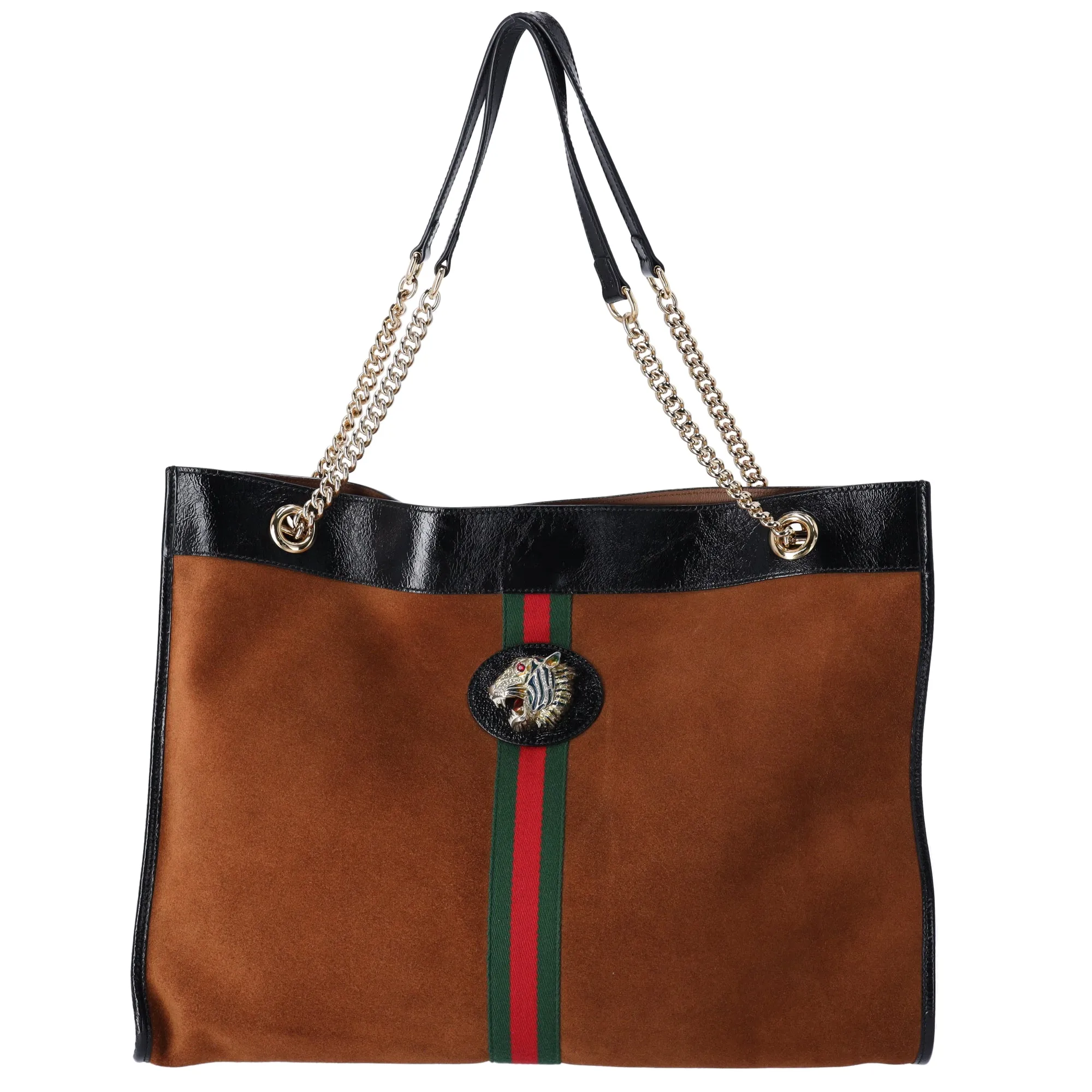 Gucci Rajah Tiger Head Large Chain Tote Suede Brown Suede sold by Gaby's Bags