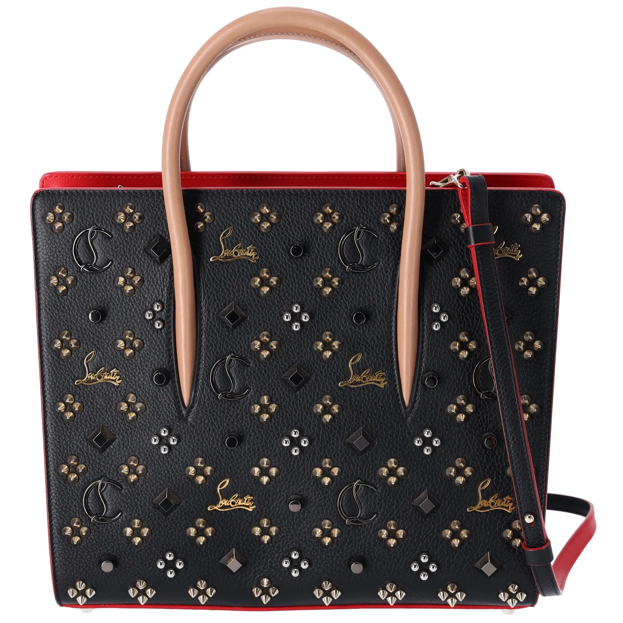 Christian Louboutin Paloma S Medium Tote Bag Black Gold Silver Studded Leather sold by Gaby's Bags