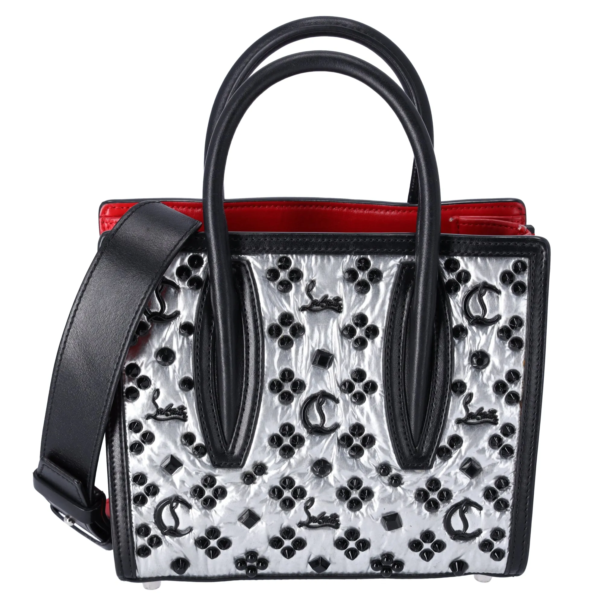 Christian Louboutin Paloma S Mini Handbag Black Silver Red Leather Nylon sold by Gaby's Bags
