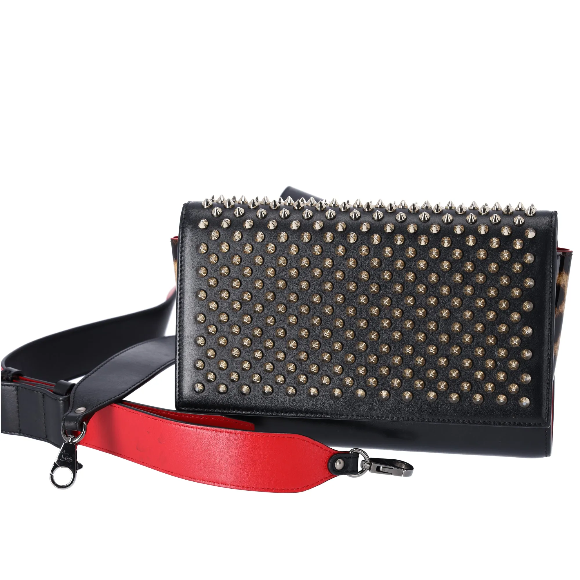 Christian Louboutin Paloma Clutch Crossbody Bag 1165081 Black Leopard Studded sold by Gaby's Bags