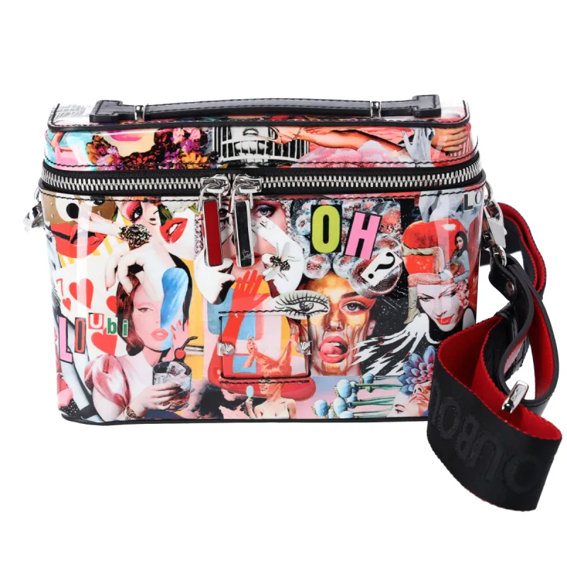 Christian Louboutin Kipi Pouch Vanity Bag Black Pink Multi Patent Leather made by Christian Louboutin