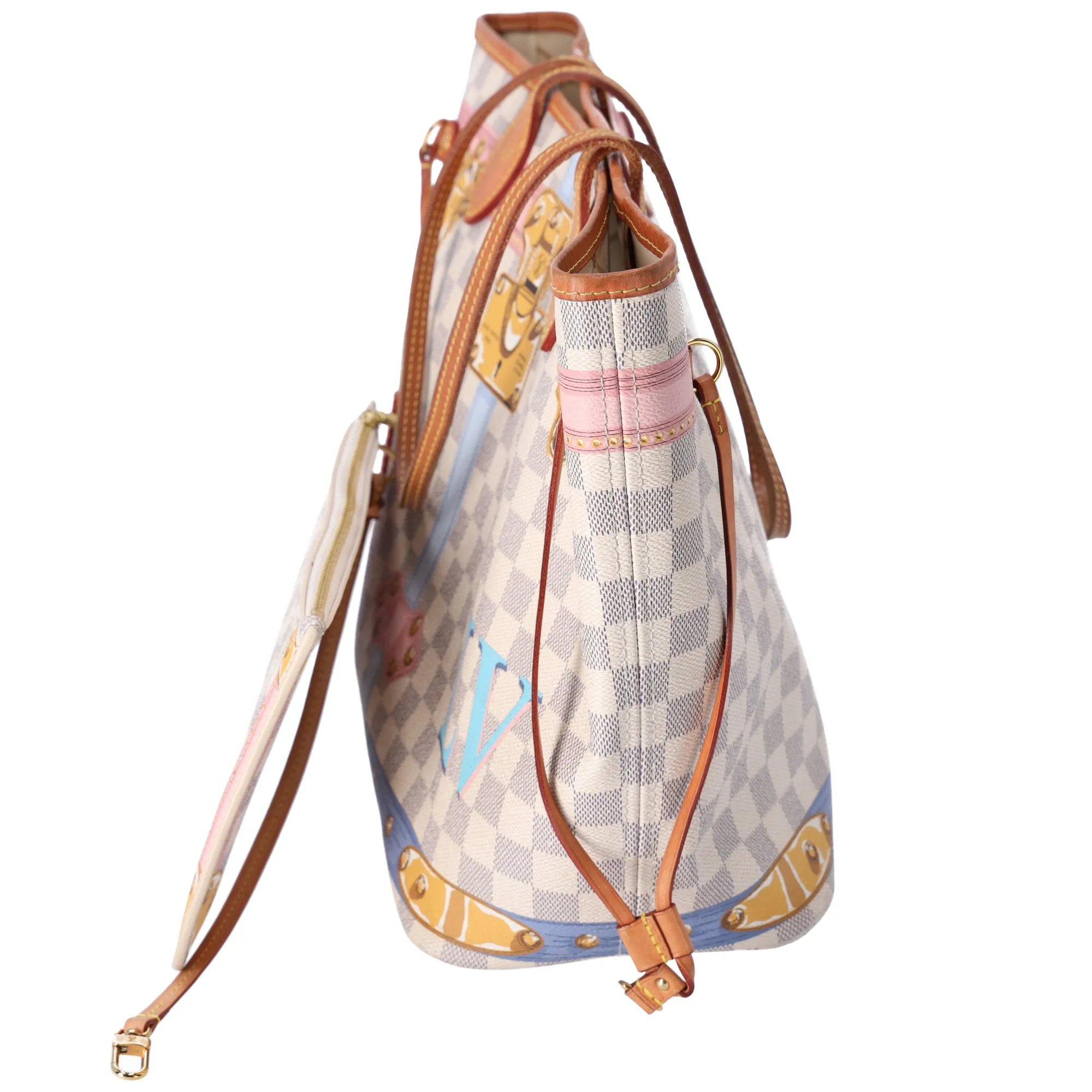Louis Vuitton Neverfull MM Summer Trunk Damier Azur Tote Bag N41065 + Pouch sold by Gaby's Bags product image thumbnail 4