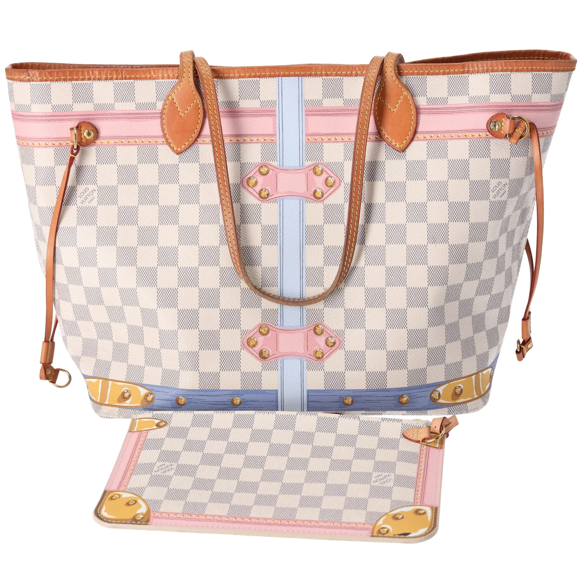Louis Vuitton Neverfull MM Summer Trunk Damier Azur Tote Bag N41065 + Pouch sold by Gaby's Bags product image thumbnail 5
